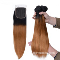 Nouveau produit Ombre 1B / 30 Extensions de cheveux humains Poules de cheveux indiens crus avec fermeture